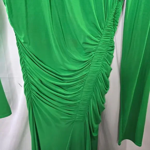 A.L.C Adeline Green Asymmetric Ruched Stretch Maxi Dress Size Medium